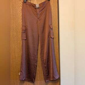 Women's Copper Satin Wide Leg Cargo Pants From G By Giuliana